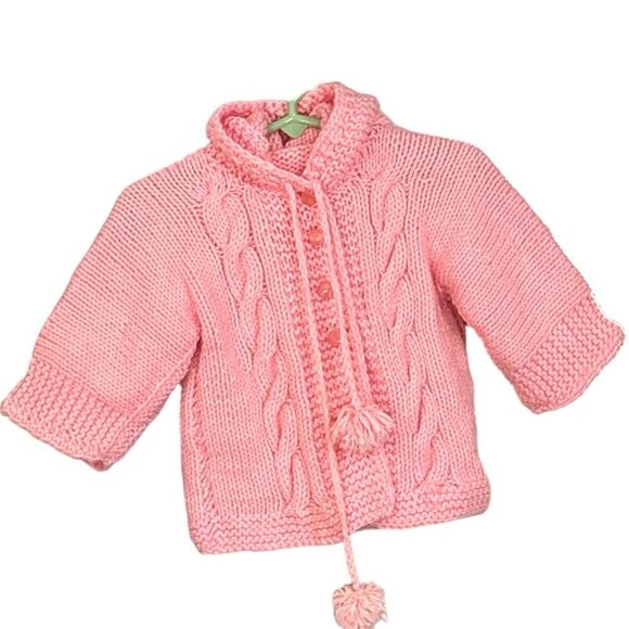 Handmade Other - Handmade Pink Infant Girls Cable Knit Hand Made Hoodie Sweater Tassels 18-24M